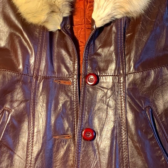 Vintage 1970s leather and fur trim coat - Picture 2 of 5